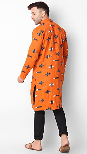 SKAVIJ Mens Printed Cotton Woven Indian Casual Kurta (Orange, Medium3