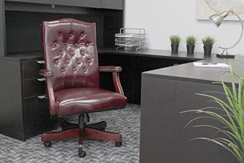 Seller photo: Boss Office Products Classic Executive Caressoft Chair with Mahogany Finish in Burgundy