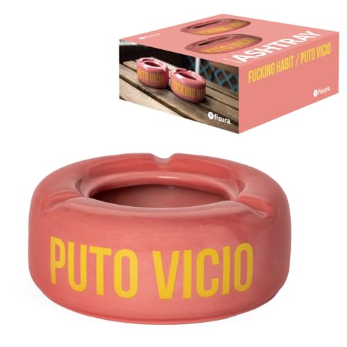 FISURA – Cenicero rosa con mensaje “p*to vicio”. Ceniceros originales con frase graciosa. Fabricado en cerámica. Medidas: 10 x 10 x 4 centímetros.