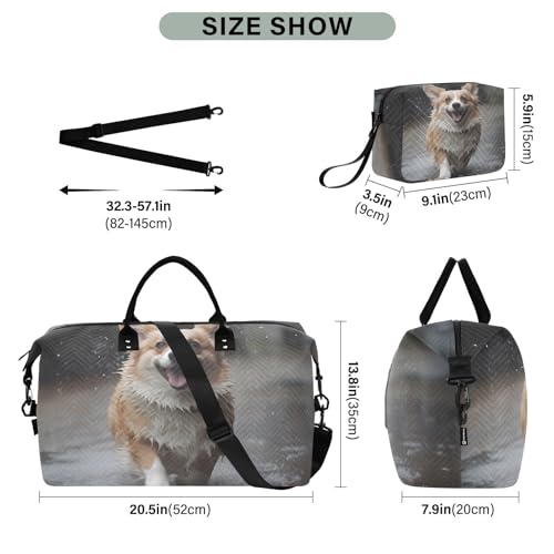 Large Travel Duffel Bag, Rain Puppy Dog Sports Tote Gym Bag, Shoulder Weekender Overnight Bag for Women Men, Carry On Luggage with Toiletry Bags3
