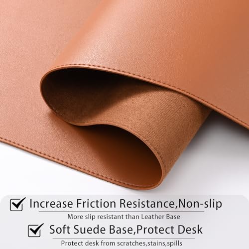 Image of AROPANA Anti-Slip Extended Mouse Pad 60x35cm | PU Vegan Leather Desk Mat | Large Computer Desk Protector Pad with Suede Base for Keyboard, Laptop, Office & Home (Brown)