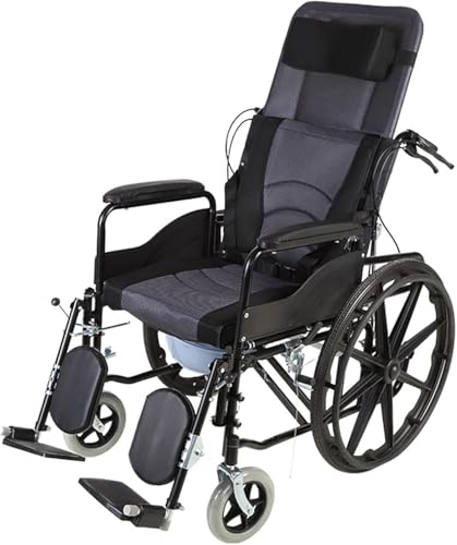 RKUVPAE Silla de ruedas reclinable completa, silla de ruedas reclinable de respaldo alto, silla de ruedas plegable al aire libre cómoda máquina de desplazamiento móvil para adultos