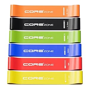 COREZONE Resistance Bands Set of 6 – Loop Resistance Bands with 6 Resistance Levels for Glutes, Legs, Yoga, Pilates, Home Workout, Fitness & Physiotherapy – Exercise Bands for Men & Women