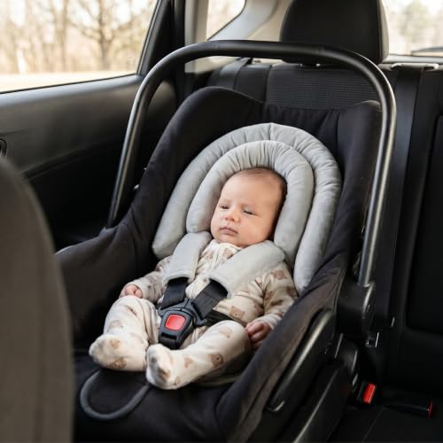 Image of Baby Car Seat Head Support for Newborn, GFU 2 in 1 Infant Car Seat Head Body Support with Strap Pads, Soft Stroller Cushion Pillow Insert for Girls, Fits for Stroller, Swing, Grey