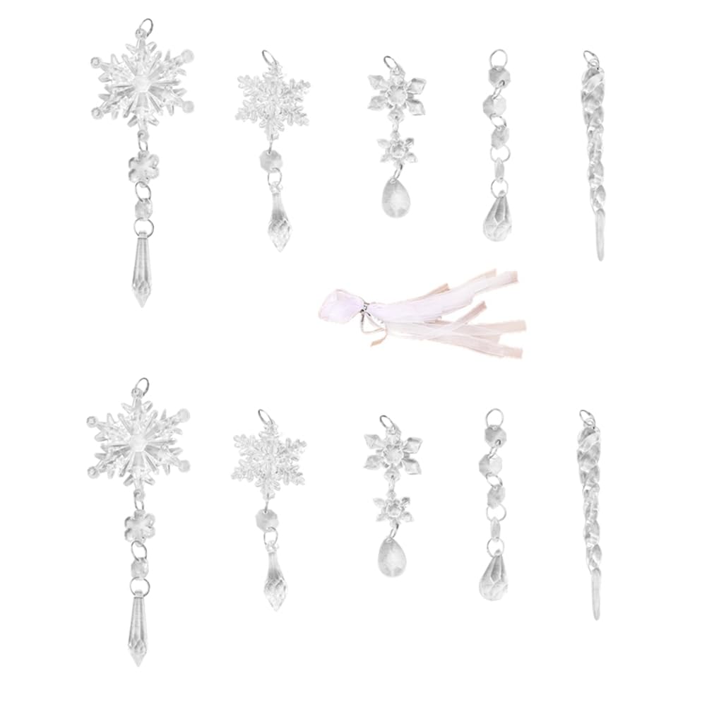 CTRLZS 10Pcs Acrylic Fake-Icicles Christmas Snowflake Pendants Xmas Tree Icicle Hanging Ornaments Christmas-Decoration Set Easy to Use