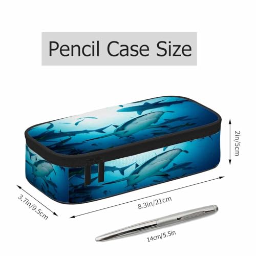 Image of Sharks Pencil Case Organizer Ocean Sea Fish Light Blue Stationery Box Makeup Box School Supply for Boy Girl Men Women