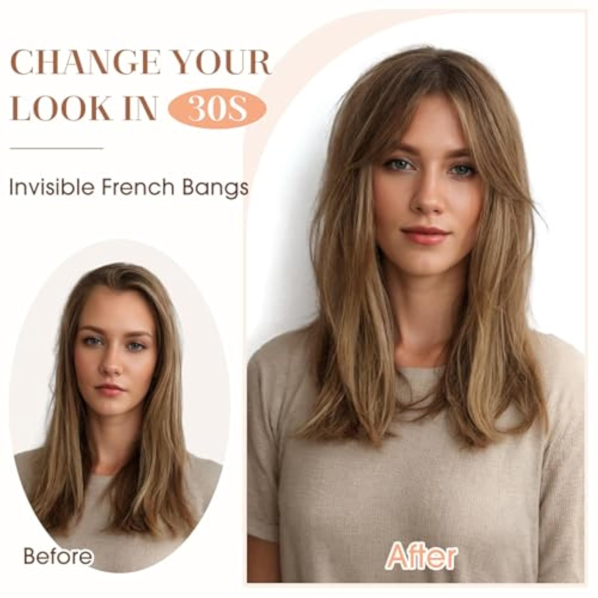 Clip in Wave Side Bangs Extensions, 100% Human Hair