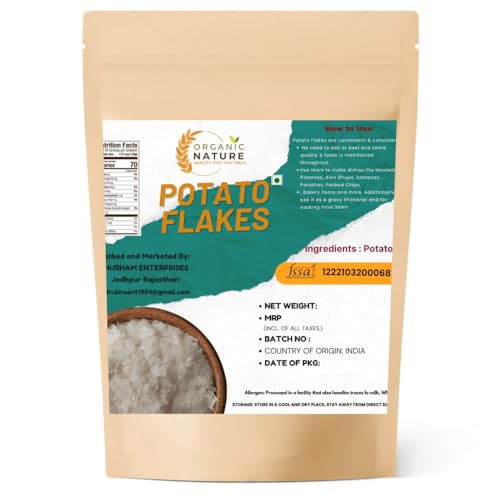Image of ORGANIC NATURE : DRIED POTATO FLAKES Instant Mashed Potato /Dehydrated Potato /Aaloo ka Mash] INSTANT ALOO POHA READYMIX PACK MEDIUM SPICED WITH POTATO SLICES (PACK OF 250 GRAM)