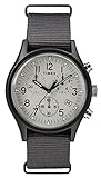 Diese hochwertige Uhr hat ein Grau Textil band ( 21 cm Länge und 20 mm Breite) mit einer Dornschließe