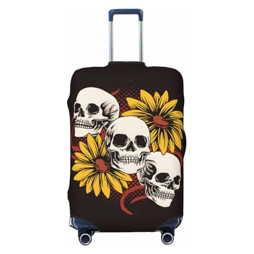 Three Skull Head And Sunflower Travel Luggage Cover Suitcase Protector Bag,Anti-Scratch Fits 18-32 Inch Luggage,Suitcase Sleeve For Kid And Adult,Medium