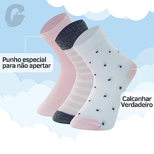 Kit 09 Pares Meias Bebê Mash Cano Médio |Kit Menina 4 | 22-27