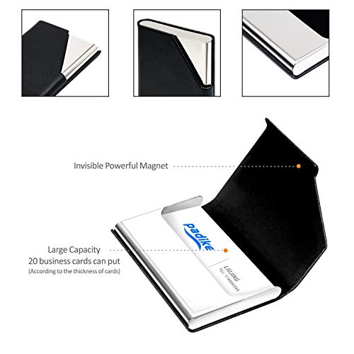 Padike Business Card Holder, Pu Leather & Stainless Steel Multi Card Case For Men & Women, Name Card Holder, Credit Card Wallet, Id Case/Holder With Magnetic Closure (Y-Bk) #TOP3