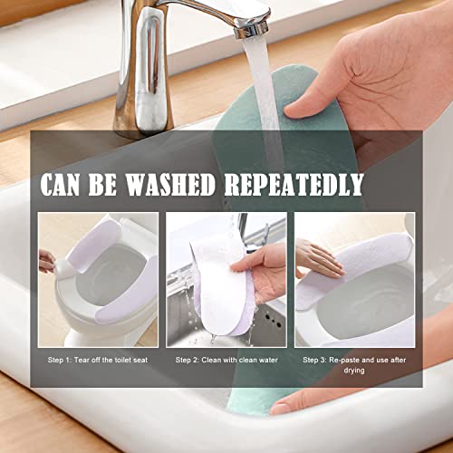 Friendjia 4 Paar weiche Toilettensitz-Aufkleber, tragbar, waschbar, wiederverwendbar – Marineblau, Bohne, Cyan, Grün, Orange – Bild 6