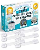 Booboo® (6 Pack) Premium Child Locks for Kitchen Cupboards, Child Proof Cabinet Locks, Drawer Locks Baby Proofing Cabinets with No Drilling, Extra Strong Adhesive + 2 Spare Stickers