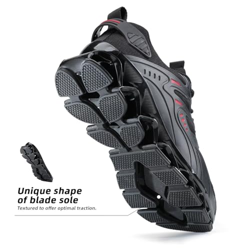 Image of Mens Walking Shoes Blade Fashion Sneakers Casual Lace up Tennis Running Athletic Sport Trainers Zapatillas para Hombre Black /Red