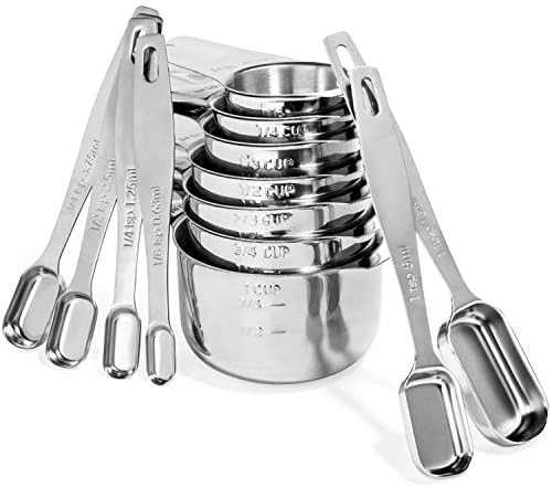 Stainless Steel Measuring Cups and Spoons Set By Vita Saggia; Elegant Kitchen Measuring Set - Features 6 Narrow and Stackable Spoons and 7 Nesting ...