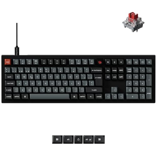 Keychron V6 8K Teclado Mecánico con Cable, ISO-ES Layout, 8000 Hz Tasa de Sondeo, Teclas OSA PBT, Interruptor Rojo, Intercambiables en Caliente, Teclado de Tamaño Completo para Mac, Win y Linux