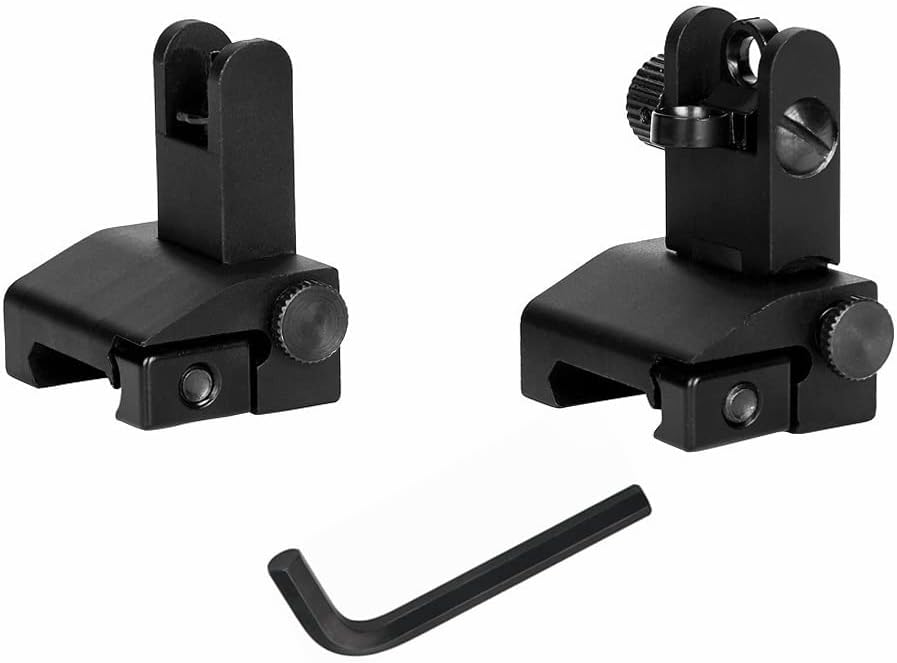Front and Rear Flip Up Iron Sights Set，Flip Up Back Up Sights，Rapid Transition Battle Sights