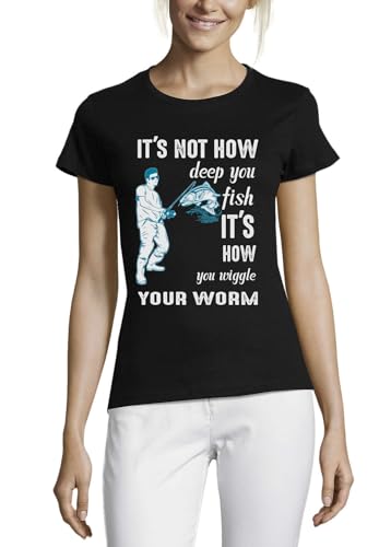 T-shirt humour pêche coton noir femme idéal pour vos sorties de pêche