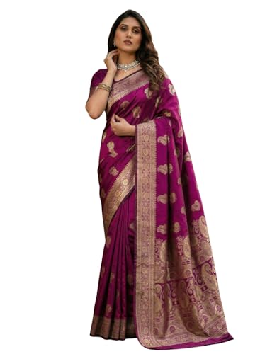Image of C J Enterprise Women's Pure Soft Silk Saree With Blouse Piece For Wedding (KeriLichi)