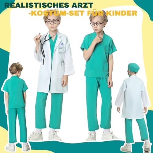 JONRRYIN Doctor Costumes Children, Doctor Coat Children, Costume Surgeon Children with Doctor Role Play Accessories, Doctor Fancy Dress Up Play Sets Carnival Gifts for Children 3 4 5 6 7 8 9 10 Years