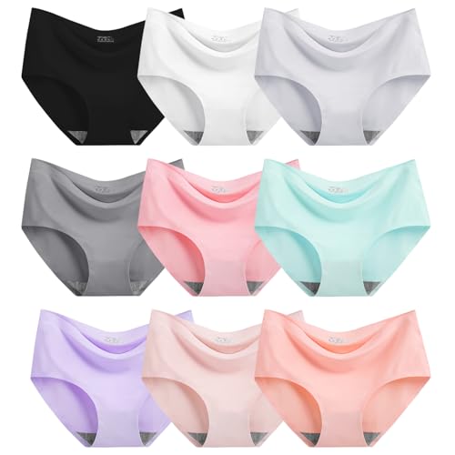 Phennie's Girls Underwear Seamless Full Coverage Girl Panties No Show Teen Girls Panties Soft Tagless Briefs Pack of 9