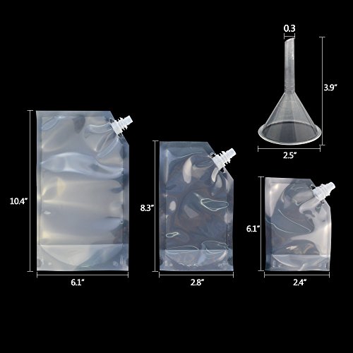 Wobe 9pcs Plastic Liquor Pouch Drinks Flasks, Concealable Drinking Flasks Cruise Bag Kit 230 ml 420 ml 1000 ml with Funnel Clear Foldable Undetectable Water Bottle for Spirits Booze Alcoho - Thumbnail 2