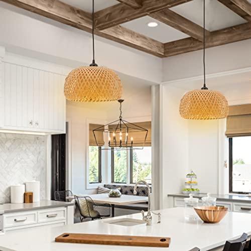 DOITOOL Rattan Pendente de Mão Clara de Cesto de Cesta Leve Rústico Pendurado Leve Lustre Japonês Lu
