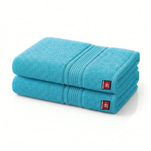 Fash Home International 380 GSM 100% Cotton Highly Absorbent Light Weight Quick Dry Large Couple Bath Towel Set of 2 (Teal)
