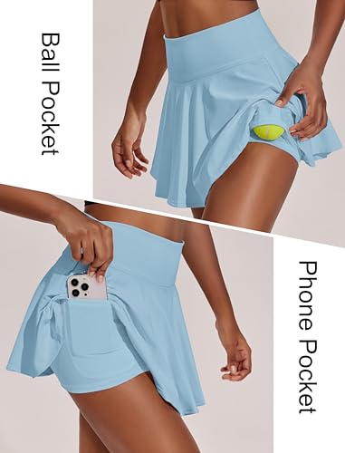 Image of PINSPARK Womens Tennis Skirt Pleated Athletic Skirts with Pockets Shorts High Waisted Golf Skort for Workout Pickleball
