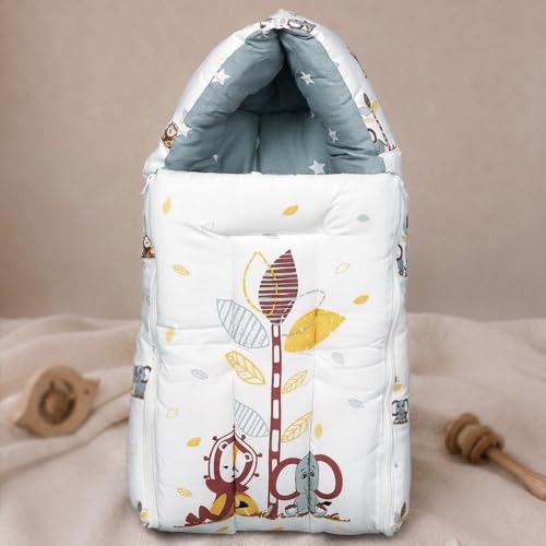 Image of 3 in 1 Baby Sleeping Bag & Carry Nest for Newborn, Portable Bamboo Cotton for 0-6 Months Infants, Holding Set, Soft & Lightweight (Jungle Tribe)