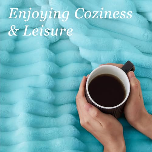 Image of BEDELITE Ribbed Twin Blanket for Couch & Bed, Sky Blue, 60 inchx80 inch