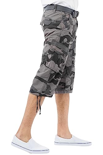 X Ray Men's Belted Tactical Long Cargo Shorts For Men, Below Knee Length Mens Cargo Shorts, 3/4 Pants Black Camo 40 #TOP2