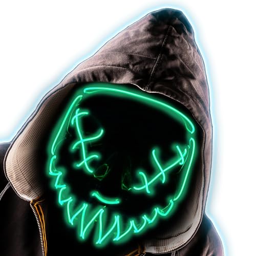 Oybete LED Light Up Halloween Mask For Kids Adult LED Mask For Cosplay Halloween Costume Glow In Dark Accessory(Green)