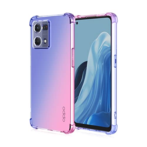 WILLIS Funda para OPPO Reno7 4G, Carcasa Protectora de Color Degradado Transparente, 6.43' Case para Teléfono Anticaída y Antiarañazos Azul Rosado
