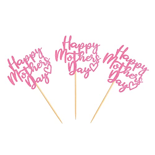 30 Pcs Mother's Day Cupcake Topper Happy Mother's Day Pink Party Cake Decorations Cupcake Toppers Picks For Mother's Birthday Party 30Pcs (Pink) #TOP2