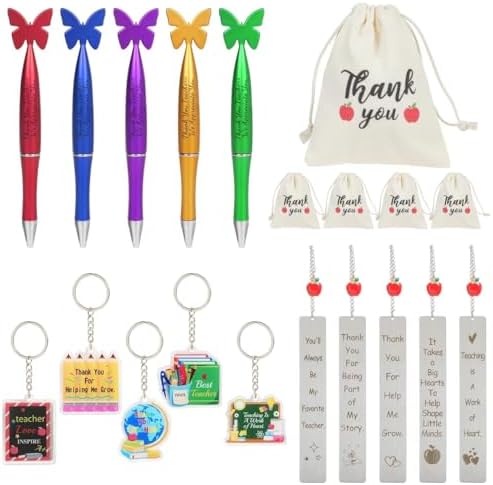 Sinmoe 6 Pack Teachers Appreciation Gifts Bulk 6 Pcs Cute Bee Thank You Cards Metal Bee Keyrings