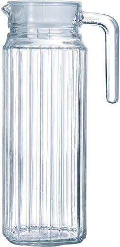 Image of NeWine Premium 1100ml Glass Water Jug with Plastic Lid & Handle | 1.1L Transparent Beverage Carafe for Home, Office, Etc. | Pitcher for Serve Water, Milk, Juice, Beverage, Chaas, Cocktail (Lining Jug)