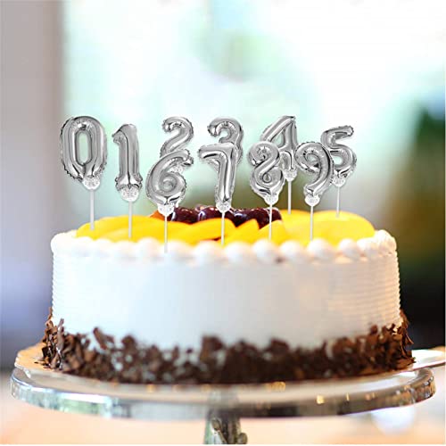 10Pcs Number 0-9 Balloon Cake Toppers Aluminum Foil Balloons Cake Decoration For Wedding Birthday Party Decoration (Silver) #TOP3