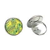 Größe: 16 mm Hawaiianische grüne Blätter offene Ringe für Frauen Mädchen Schmuck Mode Cool Regenwald Wegerich Blätter Glas Kunst Bild Ring