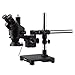AmScope 3.5X-45X Black Trinocular Stereo Zoom Microscope on Single Arm Boom Stand + Fluorescent Ring Light