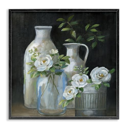 Botanical Jugs Floral Still Life, 12 x 12 Inch Framed Giclée Print