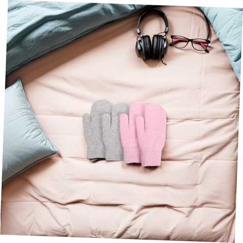 Guantes de lana para regalar en invierno pack doble unisex colores rosa y gris suaves 6
