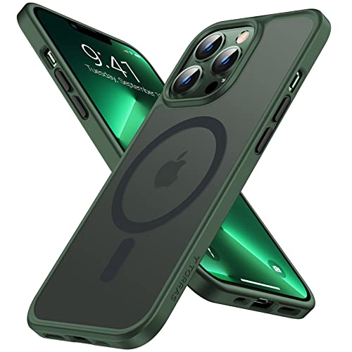 TORRAS [Upgrade Magnetisch für iPhone 13 Pro Hülle für MagSafe [Militärschutz] (TOP Adsorption) Schutzhülle Samtige Touch Matt Stoßfest Anti-Kratzen Handyhülle Case Alpengrün