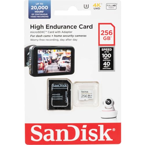 Image of SanDisk 256GB High Endurance UHS-I microSDXC Memory Card with SD Adapter, 100MB /s Read, 60MB /s Write