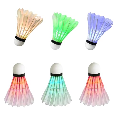 YYZP 6-Pack LED Badminton Shuttlecocks, Badminton Birdies Glow in The Dark Birdie Badminton Set for Outdoor/Indoor Lighting Sport Activities Game