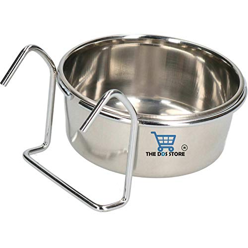 Image of Stainless Steel Hanging Bowl Bird Food Feeding Dish Water Seed Feeder for Parrot Macaw African Greys Budgies Parakeet Cockatiels Conure Lovebirds Finch (Hook Holder, 200.ML Hook Holder Pack of 1)