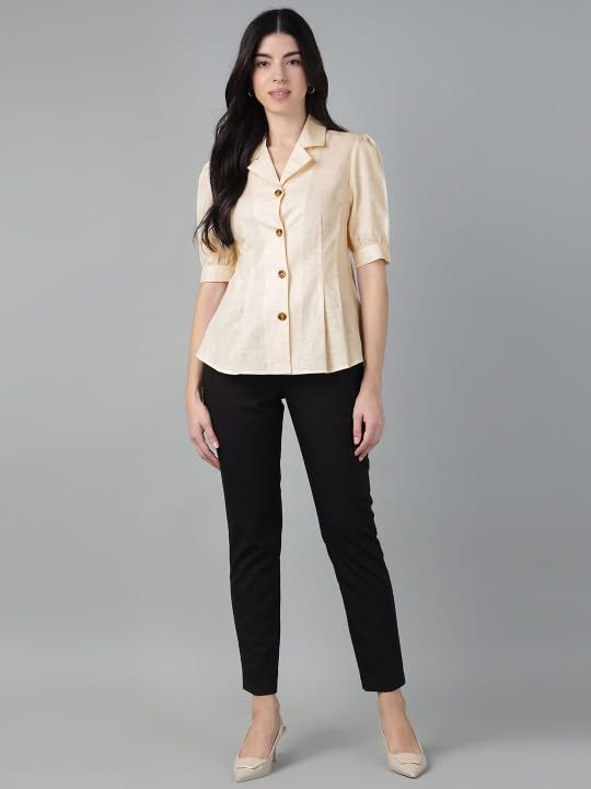 Image of Hancock Women Solid Lapel Collar Regular Fit Formal Shirt