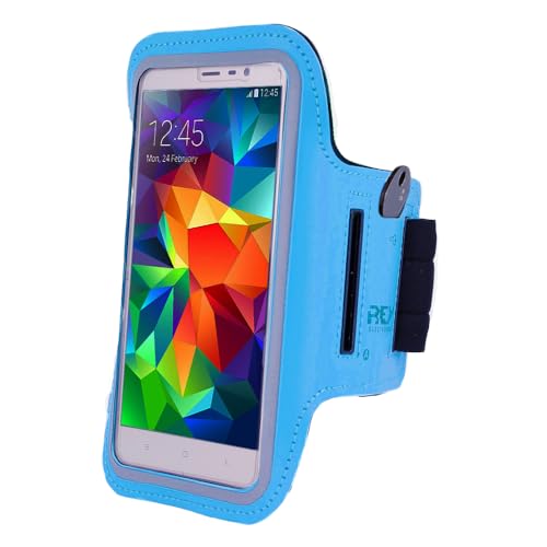 REY Brazalete Running de Neopreno, Universal, Móviles hasta 4, Reflectante Azul