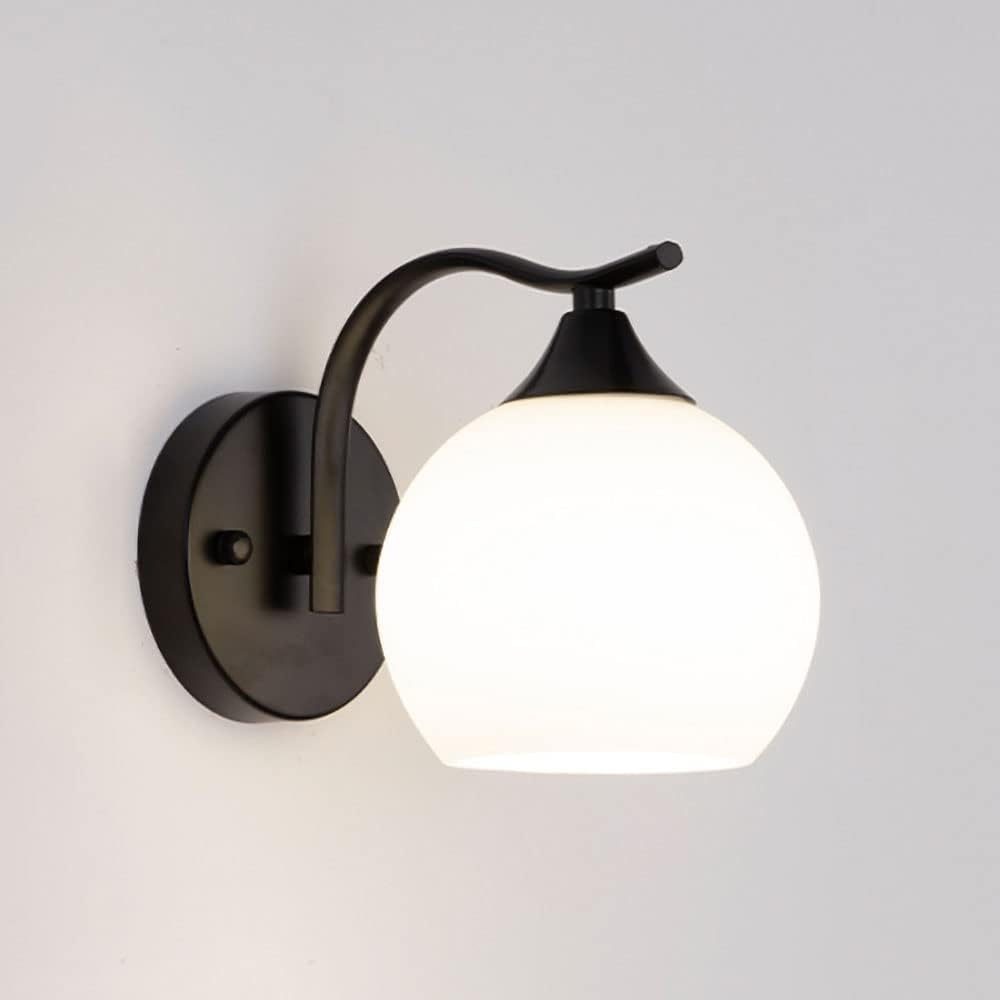 HUAYUSEDF Modern Globe Wall Sconce with Glass Shade for Bedroom Living Room Hallway Minimalist Iron Light Fixture (Black)